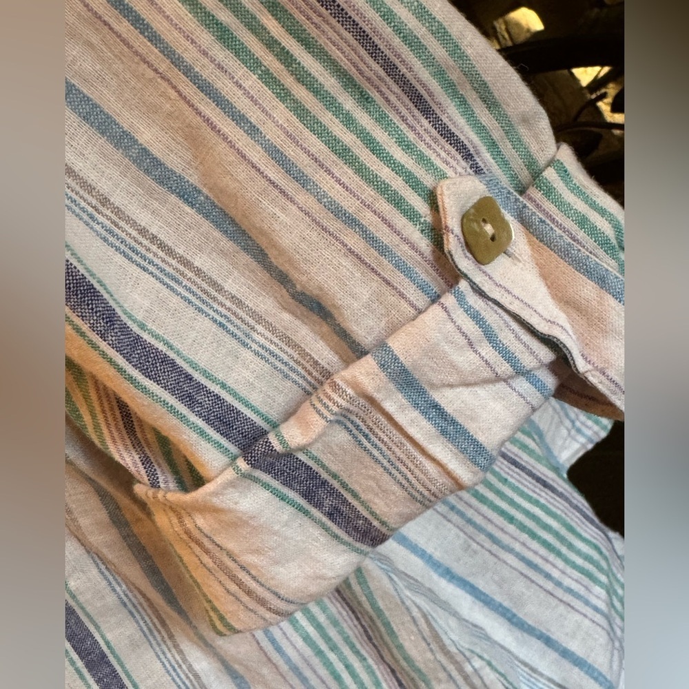 Habitat Asymmetrical Striped Artsy Lagenlook Button Up Blouse Linen Blend Large - Picture 3 of 7